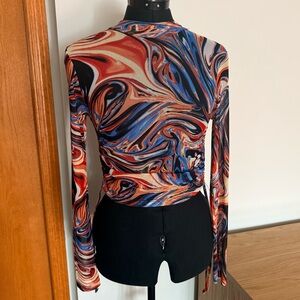 Mesh Mock Neck Long Sleeve Top